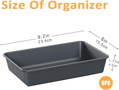 Kutesna 6 PCS Large Plastic Drawer Organizer, 9"×6" Desk Drawer Organizer and Storage Trays, Versatile Plastic Storage Bins for Makeup Vanity, Jewelries, Kitchen Utensils, Bathroom and Office
