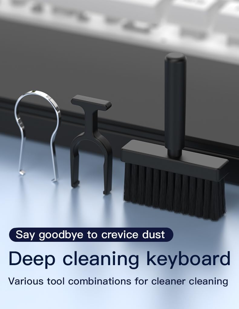 Ergonomic Keyboard Wrist Rest with 22-in-1 Cleaning Kit, Non-Slip Base, Springy Sponge Support for Work and Gaming, Black,Deeply Cleaning for Keyboard,Lens,Charging Port,Earbud,and etc.