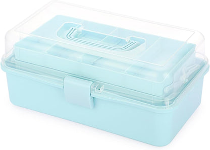 BTSKY 3-Layer Plastic Dividing Storage Box Craft Organizer and Storage with Adjustable Spacers Portable Handled Art Supply Organizer Multipurpose Home Utility Box for Medicine Sewing(Haze Green)