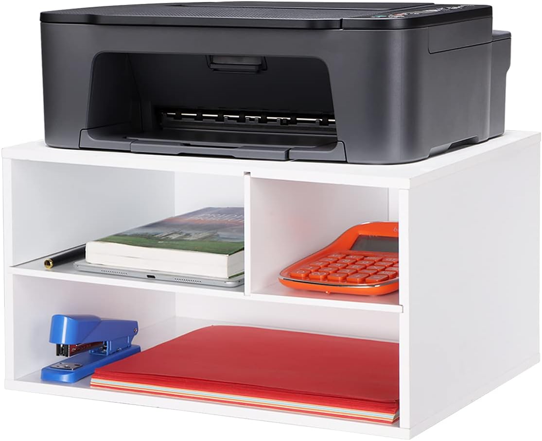 EMERIT Printer Stand Shelf with Storage Wood Desk Paper Organzier for Home/Office,Printer Riser, 2 Tire