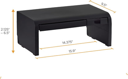 Bostitch Office Konnect Adjustable Monitor Stand Riser, 4 Height Adjustments, Built-In Cable Management, Rubber Feet - Black