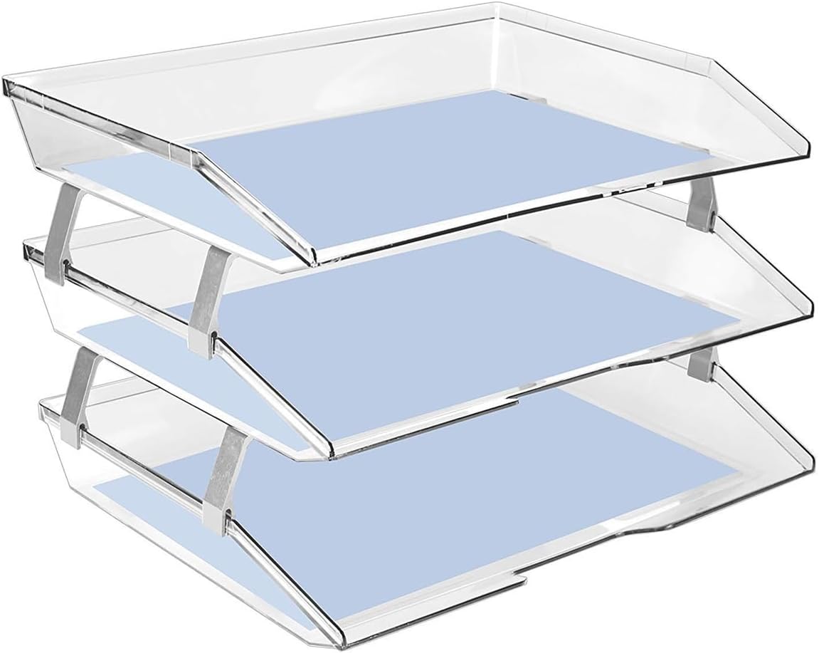 Acrimet 3 Tier Paper Letter Tray Side Load Letter Size, Office Desk File Document Organizer Plastic (Clear Crystal Color)