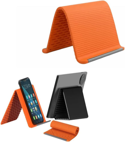 Silicone Phone Stand with Aluminum, Flexible Foldable Phone Holder, Bendable Adjustable Anti-Slip Desktop Stand for Phone Tablet Laptop, Portable Rollable Multi-Angle Stand for Travel (Black)