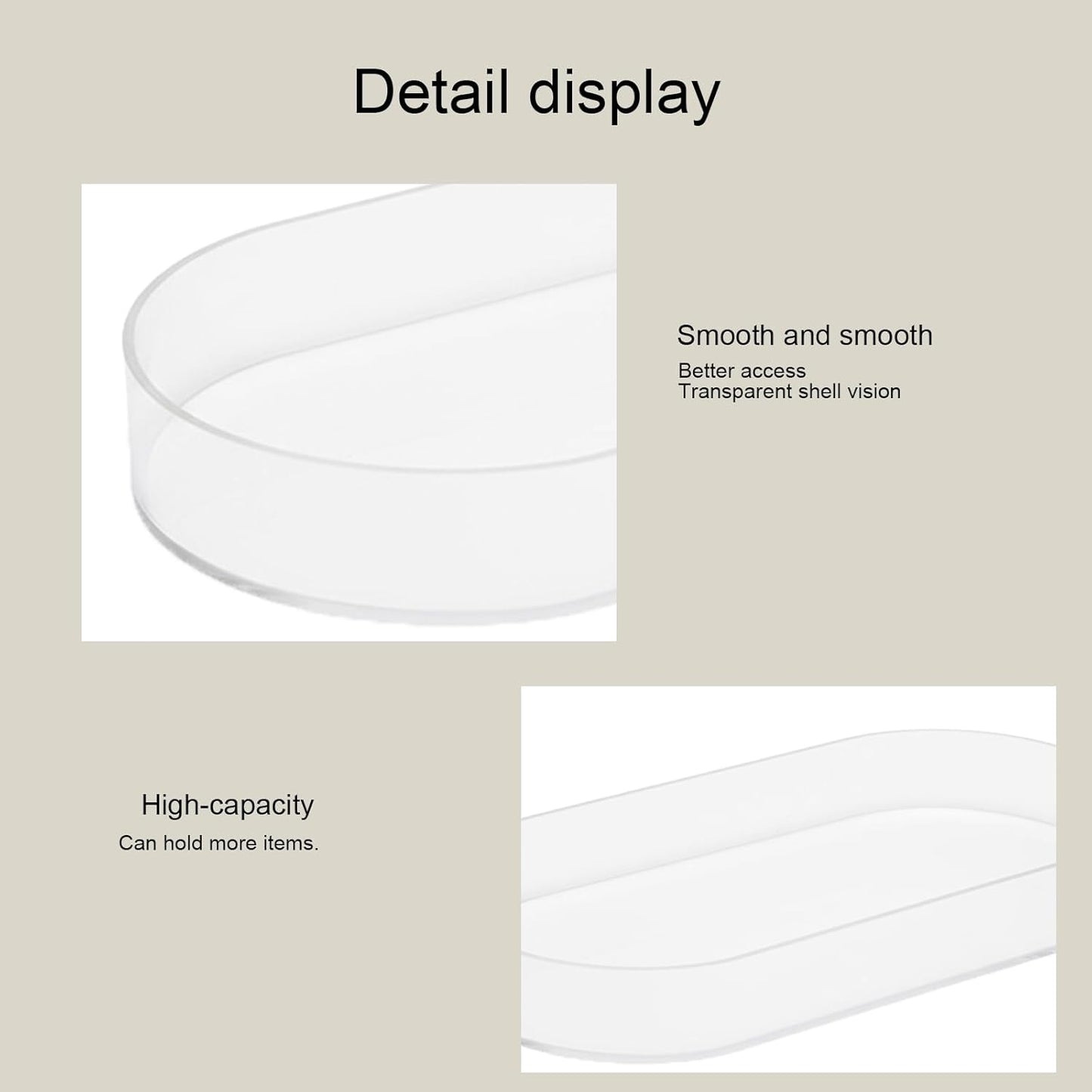 2 Pack Plastic Drawer Organizer,Bathroom Tray for Counter,Clear Acrylic Storage Containers for Vanity, Bathroom, Kitchen Drawers,Oval