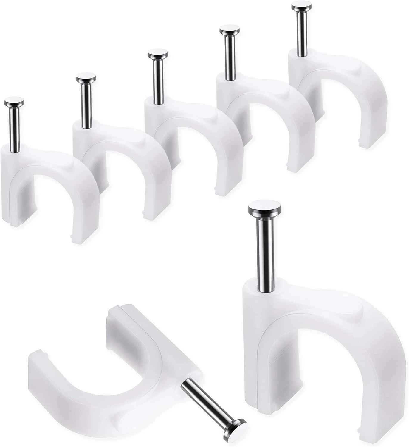 Abnii Cable Clips, 400 Pcs, 4mm 6mm 8mm 10mm, Wire Wall Clips with Steel Nails, Ethernet Cable Clips, Cable Tacks Coax Cable Clips, RG6 RG59 CAT6 RJ45 Cable Cord Clips, White…