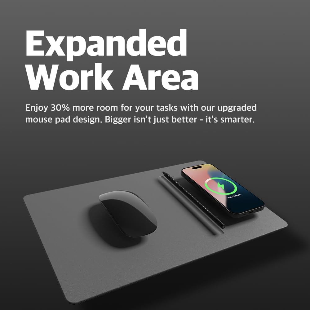 POUT H3 Wireless Charging Mouse Pad – Qi-Enabled Fast Charger Built into Sleek Desk Mat, Compatible with Phones, Earbuds & More(Dust Gray)