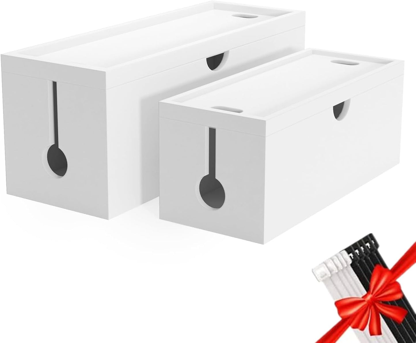 Bamboo Cable Management Box, Large Cord Organizer Box Cable Box to Hide Wires & Power Strips for Desktop Storage Cord Holder for Office Home,No Assembley Required (All White, Large)