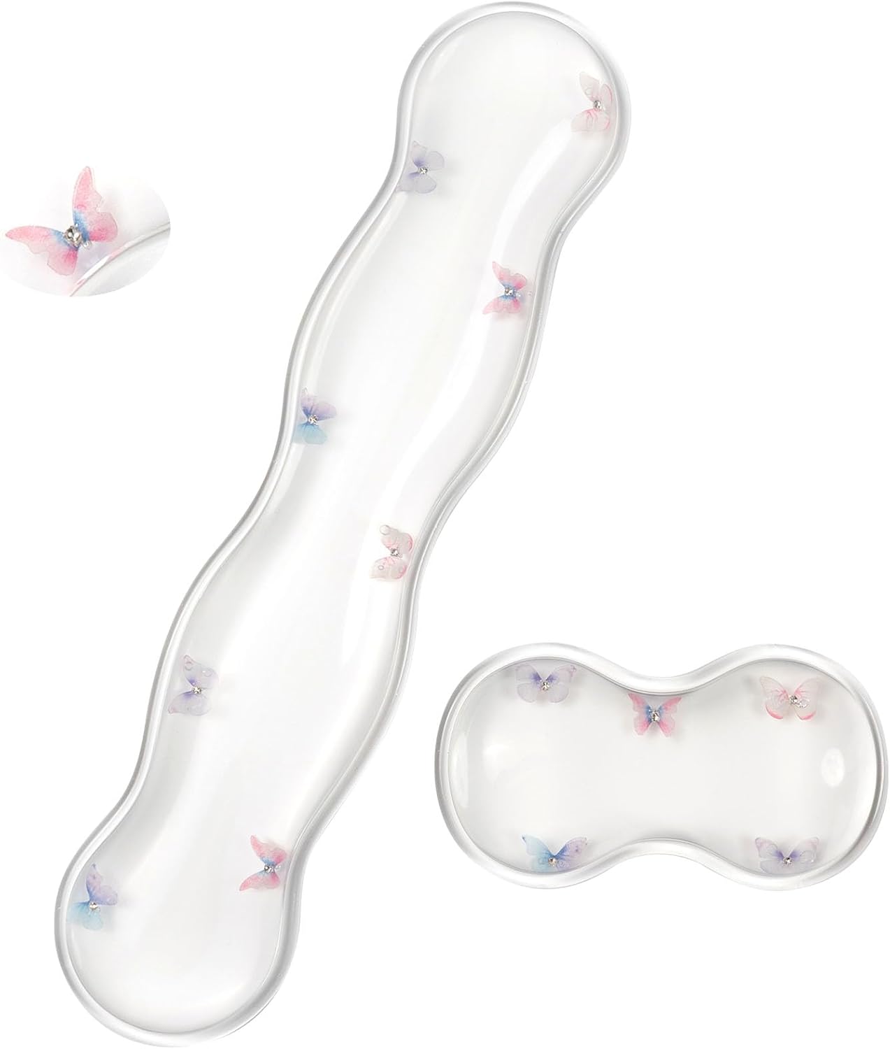 Gel Keyboard and Mouse Wrist Rest Set – Clear Wrist Rest for Computer Keyboard 60%/68%/75%, Comfort & Support for Typing and Gaming (Cute Butterfly)