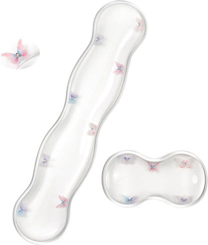Gel Keyboard and Mouse Wrist Rest Set – Clear Wrist Rest for Computer Keyboard 60%/68%/75%, Comfort & Support for Typing and Gaming (Cute Butterfly)