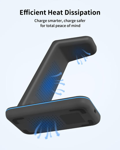 Charging Station for iPhone and Apple Watch: 3 in 1 Wireless Phone Charger Stand for iPhone 17 16 15 14 13 12 11 Pro Max & AirPods, Bedside Nightstand Docking