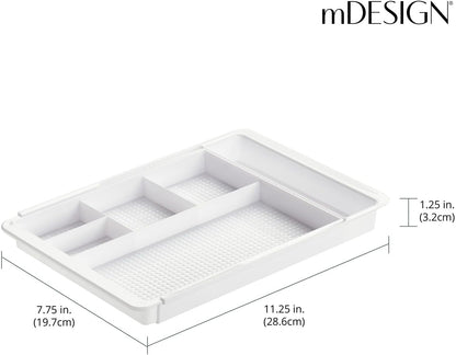 mDesign Expandable Plastic Drawer Organizer and Storage Container for Office Supplies - Gel Pen Pencil, Marker, Stationary, Desk Supply Holder for Drawers and Desktop - Lumiere Collection - Light Gray