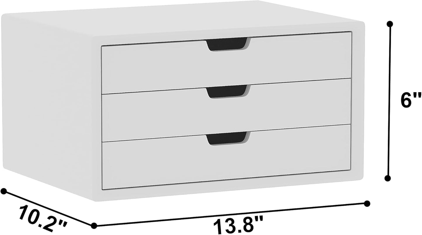 LitaEther Desk Organizer with 3 Drawers, ALEX Drawer Unit, Chic White Wood Cosmetic Makeup Organizer for Office Vanity Tabletop Storage 13.8"X 6"X10.2"