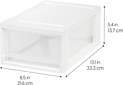 IRIS USA 47 Qt. Extra-Large Stackable Storage Drawer Plastic Drawer Organizer with Clear Doors, for Pantry Bedroom Closet Kitchen Under-Sink Home and Office De-Clutter Shoes and Crafts, White, 2-Pack