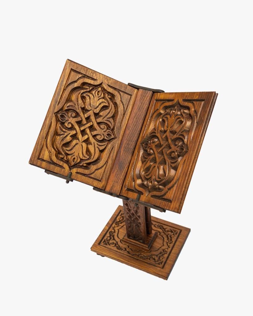Prayer Book Holder Stand Ramadan Gift Rihal Rehal Wooden Carved Gift (Adjustable White)