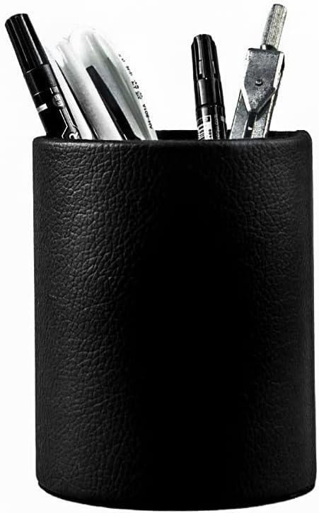 Dark Brown Pen Holder, Leather Pencil Holder, Simple Desktop pen cup, Elegant pen holder for desk, Stationery Organizer for Office School Home Dorm (Brown)