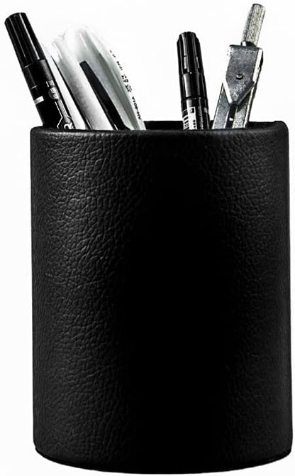 Dark Brown Pen Holder, Leather Pencil Holder, Simple Desktop pen cup, Elegant pen holder for desk, Stationery Organizer for Office School Home Dorm (Brown)