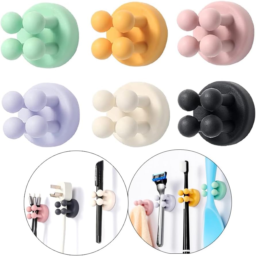 Silicone Toothbrush Holders - 4 Pcs Razor Hooks Adhesive Wall Mounted for Hanging Towel Key Plug Cable, Utility Decor Stick to Dorm Room Essentials Function for Kitchen Bathroom Home Office