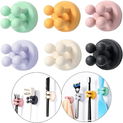 Silicone Toothbrush Holders - 4 Pcs Razor Hooks Adhesive Wall Mounted for Hanging Towel Key Plug Cable, Utility Decor Stick to Dorm Room Essentials Function for Kitchen Bathroom Home Office