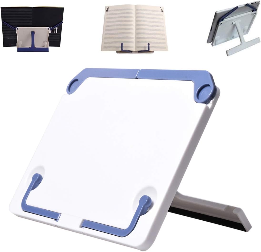Lemical Desktop Sturdy Bookstand for Cookbook Adjustable Book Holder Reading Portable Folding Multipurpose Book Music Sheet Stand Holder with Detachable Tray-Page Paper Clips