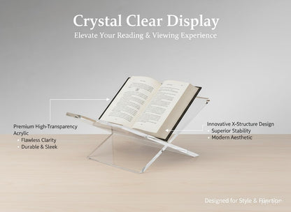 Acrylic Book Stand-Open and Closed Bookstand for Display Stand and Reading Coffee Table-Magazine and Book Holder-for Recipe Cookbooks,Documents,Textbook,Art Books,Bibles,Easel-Home and Office-Black