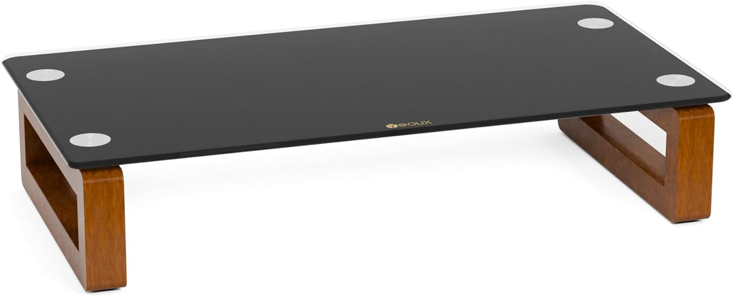 YEOUX Multi-Purpose Desktop Stand, Clear Floating Computer Monitor Riser with Natural Wood Base, Desk Organization Shelf for Printer, Laptop, Audio Device, Flat Screen