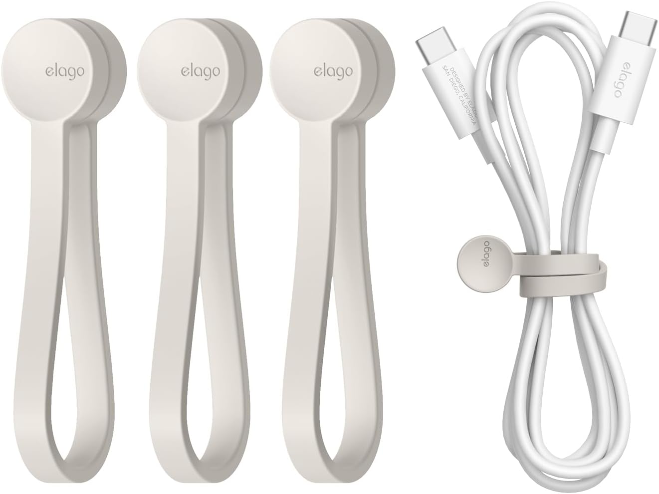 elago 3 Pack Magnetic Cable Ties, Premium Silicone Cord Organizer, Reusable Strong Magnet Cable Organizer, Elegant Desk Management Solution (Brown)