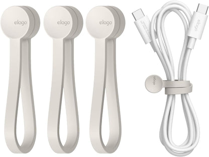 elago 3 Pack Magnetic Cable Ties, Premium Silicone Cord Organizer, Reusable Strong Magnet Cable Organizer, Elegant Desk Management Solution (Brown)