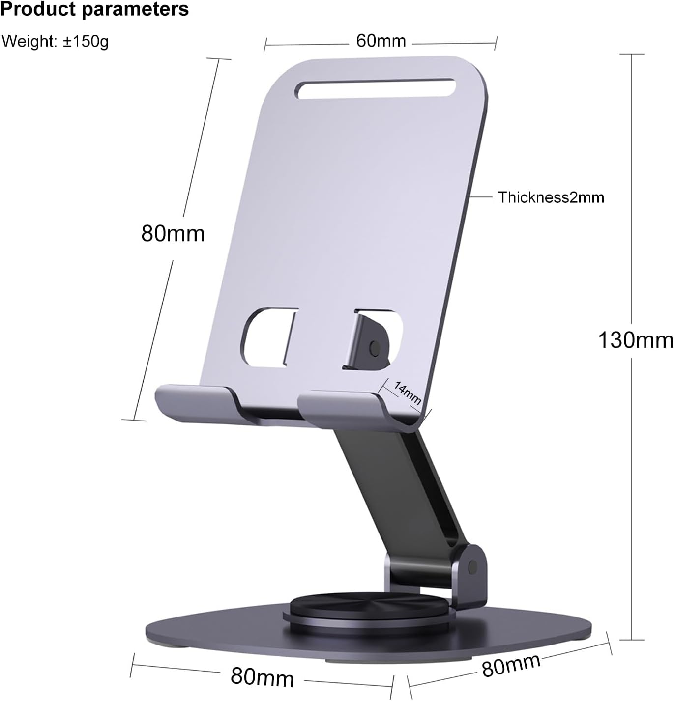 ONCHEER 360°Rotating Phone Holder for Desk, Fully Foldable Cell Phone Stand for Office & Home, Angle & Height Adjustable Tablet Stand for All Smartphones, iPhone, Switch,Tablet 4.6-12.9'', Black