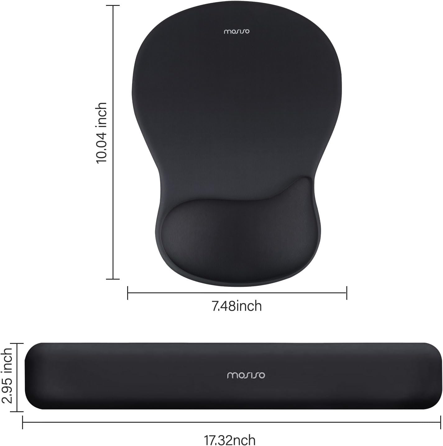 MOSISO Wrist Rest Support for Mouse Pad&Keyboard Set, Ergonomic Mousepad with Concave Curved Memory Foam, Non-Slip Base Pain Relief Comfortable Rectangular Easy Typing Pad for Home/Office, Black