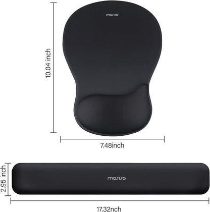 MOSISO Wrist Rest Support for Mouse Pad&Keyboard Set, Ergonomic Mousepad with Concave Curved Memory Foam, Non-Slip Base Pain Relief Comfortable Rectangular Easy Typing Pad for Home/Office, Black