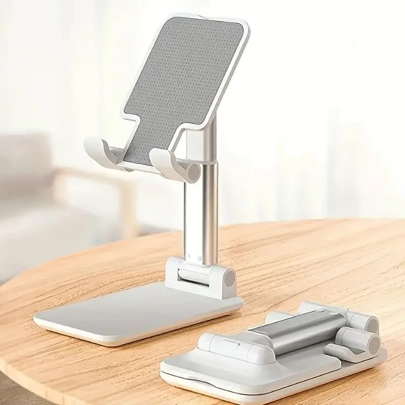Cell Phone Folding Stand for Desk, Foldable Cell Phone Holder Mobile Stand Phone Dock, Multi-Angle Universal Adjustable Tablet Holder Compatible with Most Cellphone and Tablet(White)