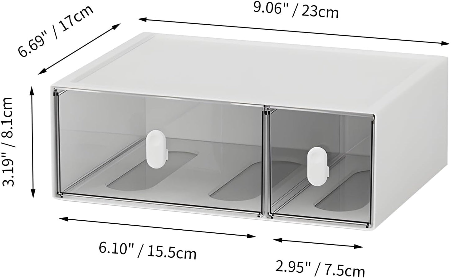 Desktop Storage Drawers, Plastic Desk Organizer with 3 Drawers, Modular Stackable Toolbox Units for Office Stationary, Makeup Container, Bathroom Countertop (1 Tall Layer, Cream & Clear)