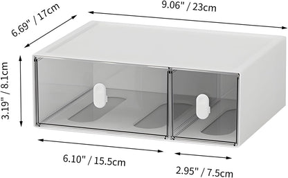 Desktop Storage Drawers, Plastic Desk Organizer with 3 Drawers, Modular Stackable Toolbox Units for Office Stationary, Makeup Container, Bathroom Countertop (1 Tall Layer, Cream & Clear)