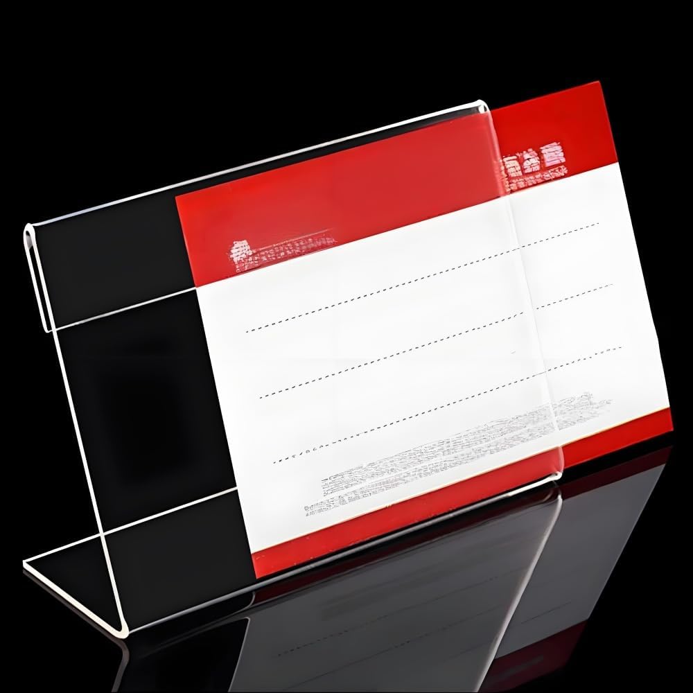 Clear Acrylic Sign Holders with Slanted Back, Adjustable Desk Display Stand for Office and Business,Acrylic Store Price Tag Rack with Slant Back Any Literature Flyer Document Rack(4 * 6cm)
