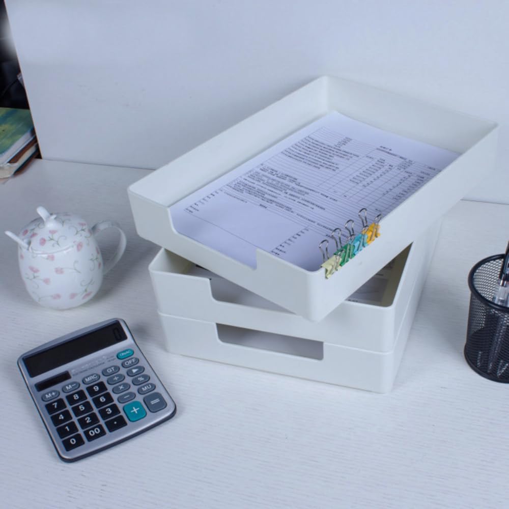 Letter-Size Tray, Desk Drawer Organizer, A4 Plastic Paper Tray, Plastic Paper Holder File Organizer for Office, School, Home Storage (Off-White)