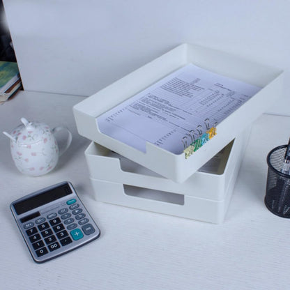 Letter-Size Tray, Desk Drawer Organizer, A4 Plastic Paper Tray, Plastic Paper Holder File Organizer for Office, School, Home Storage (Off-White)