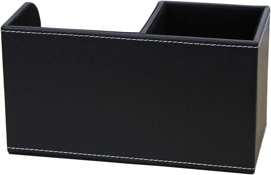 KINGFOM Desk Organizer Office Supplies Caddy Pu Leather Multi-function Storage Box Pen/Pencil,Cell phone, Business Name Cards Remote Control Holder with Small Drawer Black