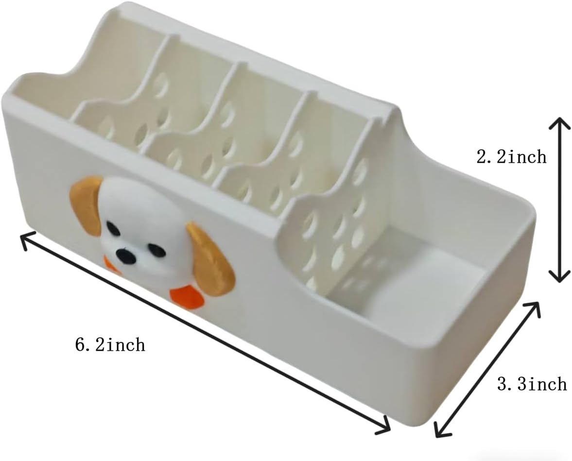 Cable Management Box, Dog Pattern Cord Organizer for Desk, Small Storage Tray for Cables, Chargers, Adapters, Power Strip, Nightstand Organizer, White (6.2 x 3.3 x 2.2 Inch)