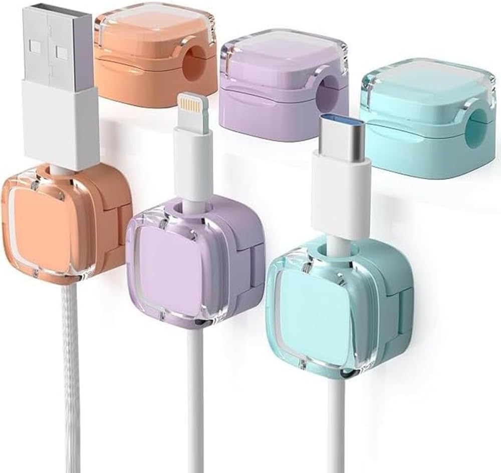 6 Pack Magnetic Cable Clips, Cord Organizer Holder, Strong Adhesive Desk Cable Management Organizer, Phone USB Charging Cords Wire Holder Organizer for Home, Office, Car, Desk, Nightstand (Black)