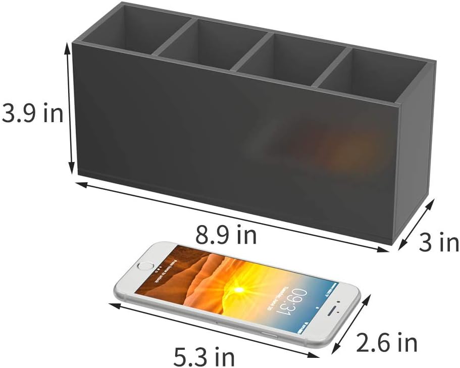 NIUBEE Acrylic Pen Holder 4 Compartments, Clear Pencil Organizer Cup for Countertop Desk Accessory Storage