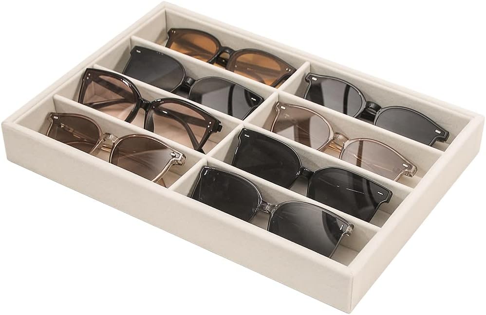 Coward Stackable Jewelry Trays Organizer Set with Clear Lid, Trays for Drawer, Earring Necklace Bracelet Ring Display Organizer (beige(ring+12girds+30girds+The glass lid))