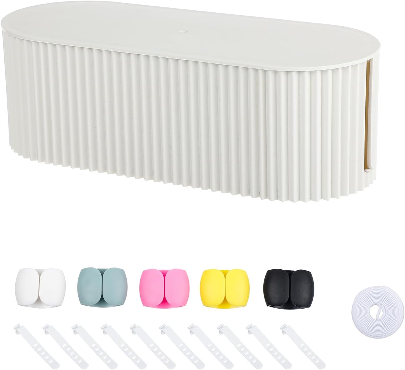 White Cable Management Box, Plastic Cable Box Organizer with Lid for Wire, Power Strip, Surge Protector, Extension Cords Hider Cover Under Home Office Desk and Floor (Large)