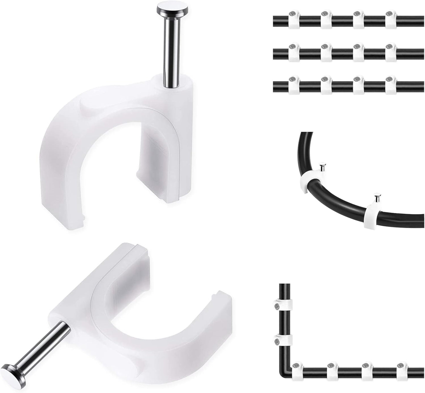 Abnii Cable Clips, 400 Pcs, 4mm 6mm 8mm 10mm, Wire Wall Clips with Steel Nails, Ethernet Cable Clips, Cable Tacks Coax Cable Clips, RG6 RG59 CAT6 RJ45 Cable Cord Clips, White…