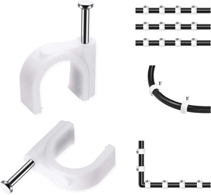 Abnii Cable Clips, 400 Pcs, 4mm 6mm 8mm 10mm, Wire Wall Clips with Steel Nails, Ethernet Cable Clips, Cable Tacks Coax Cable Clips, RG6 RG59 CAT6 RJ45 Cable Cord Clips, White…