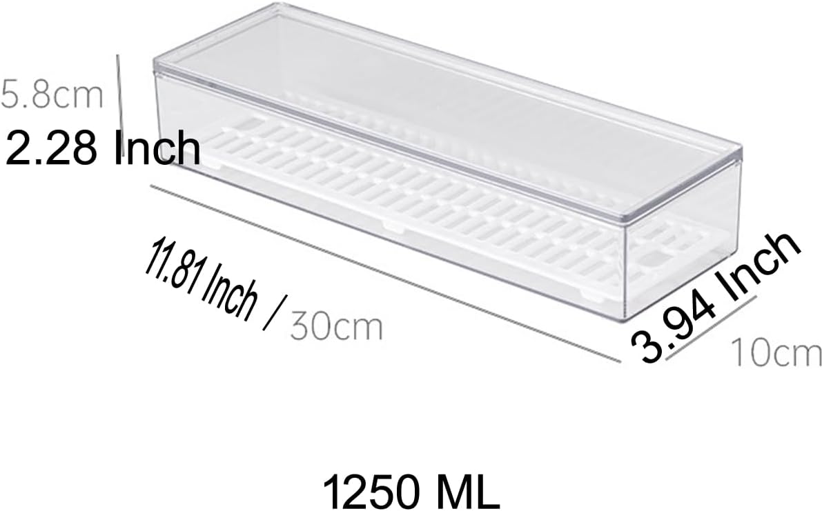 Transparent Flatware Tray Kitchen Drawer Organizer With Lid - Plastic Kitchen Cutlery Tray and Utensil Silverware Storage Container with Cover - Dinnerware Holder for Spoons Forks Knives