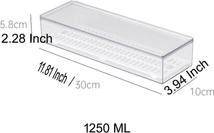 Transparent Flatware Tray Kitchen Drawer Organizer With Lid - Plastic Kitchen Cutlery Tray and Utensil Silverware Storage Container with Cover - Dinnerware Holder for Spoons Forks Knives