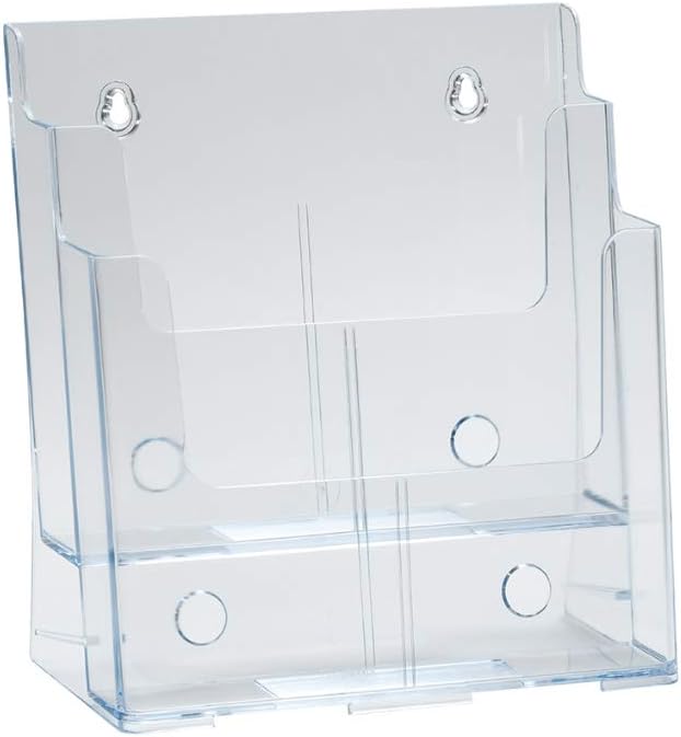 Azar Displays 252378, Brochure Holder, Acrylic Desk Organizer, Three Tier Document, Magazine & Sign Holder, Wall Mount Desk Accessories, Literature Display Stand, Divider for 4" Pamphlets, 8.5"x11"