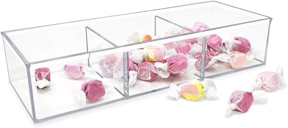 Isaac Jacobs Large 3-Compartment Acrylic Stackable Organizer (12.9" L x 5" W x 2.7" H), Multi-Sectional Tray & Storage Solution for Makeup, Craft Supplies, Bathroom, Kitchen, Office (Clear)