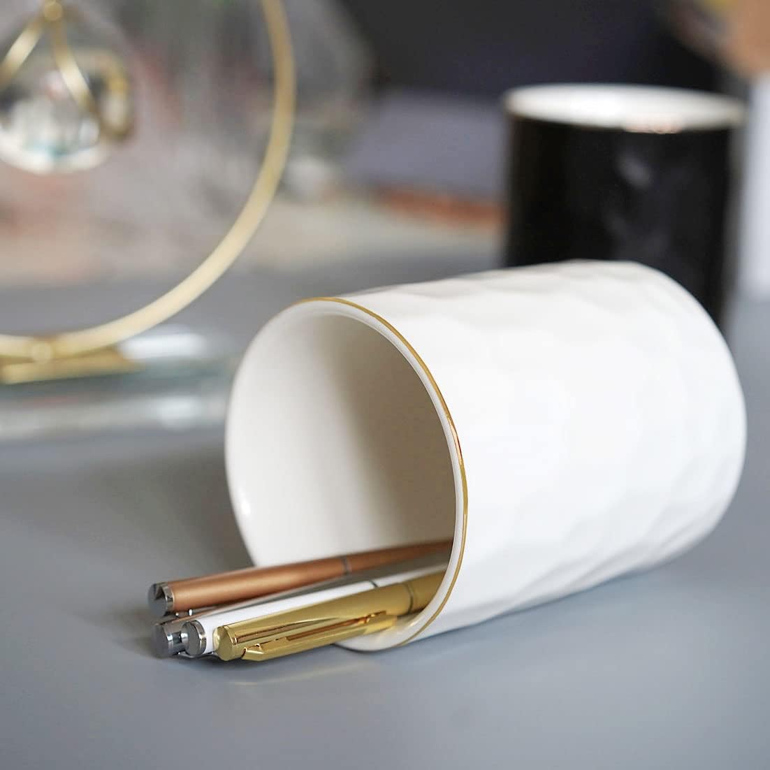HANKOR Ceramic Pen Holder Cup Pencil Holder for Desk, Makeup Brush Holder Organizer for Office Home, White