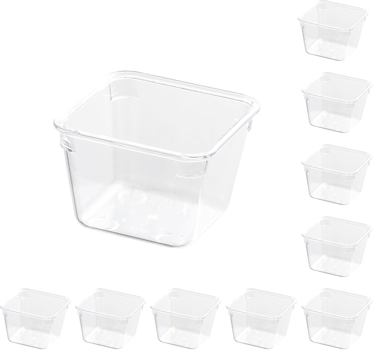 HAPLEE 10-Pack Clear Square Plastic Drawer Organizers - Stackable Modular Bins for Kitchen Utensils, Makeup & Office Supplies - Thin Profile Design Fits Dresser/Bathroom Cabinets - Non-Slip Base